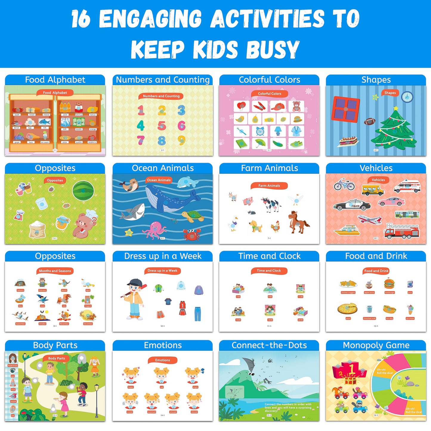 Lumikidz educational learning binder open page showcasing the farm animal matching activity with velcro pieces.