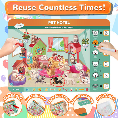 Authentic imported travel activities set for kids illustrating compact storage and travel friendly packaging.