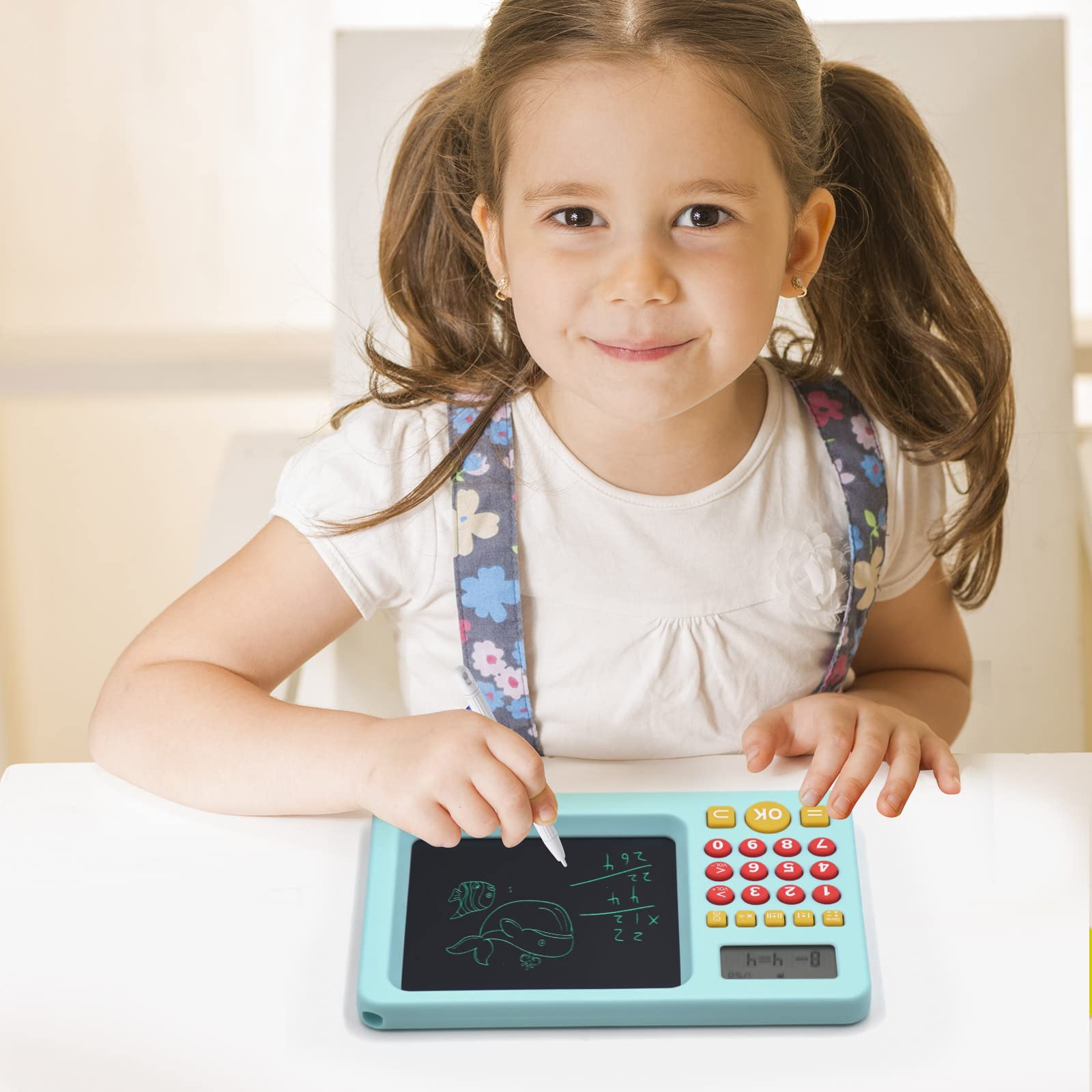 Mannequin kids learning tablet box packaging including the blue educational device and USB cable.