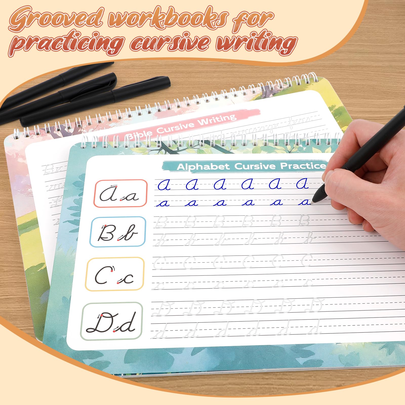 Zazopup cursive writing book for kids demonstrating the disappearing ink pen in action.