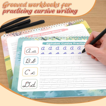 Zazopup cursive writing book for kids demonstrating the disappearing ink pen in action.