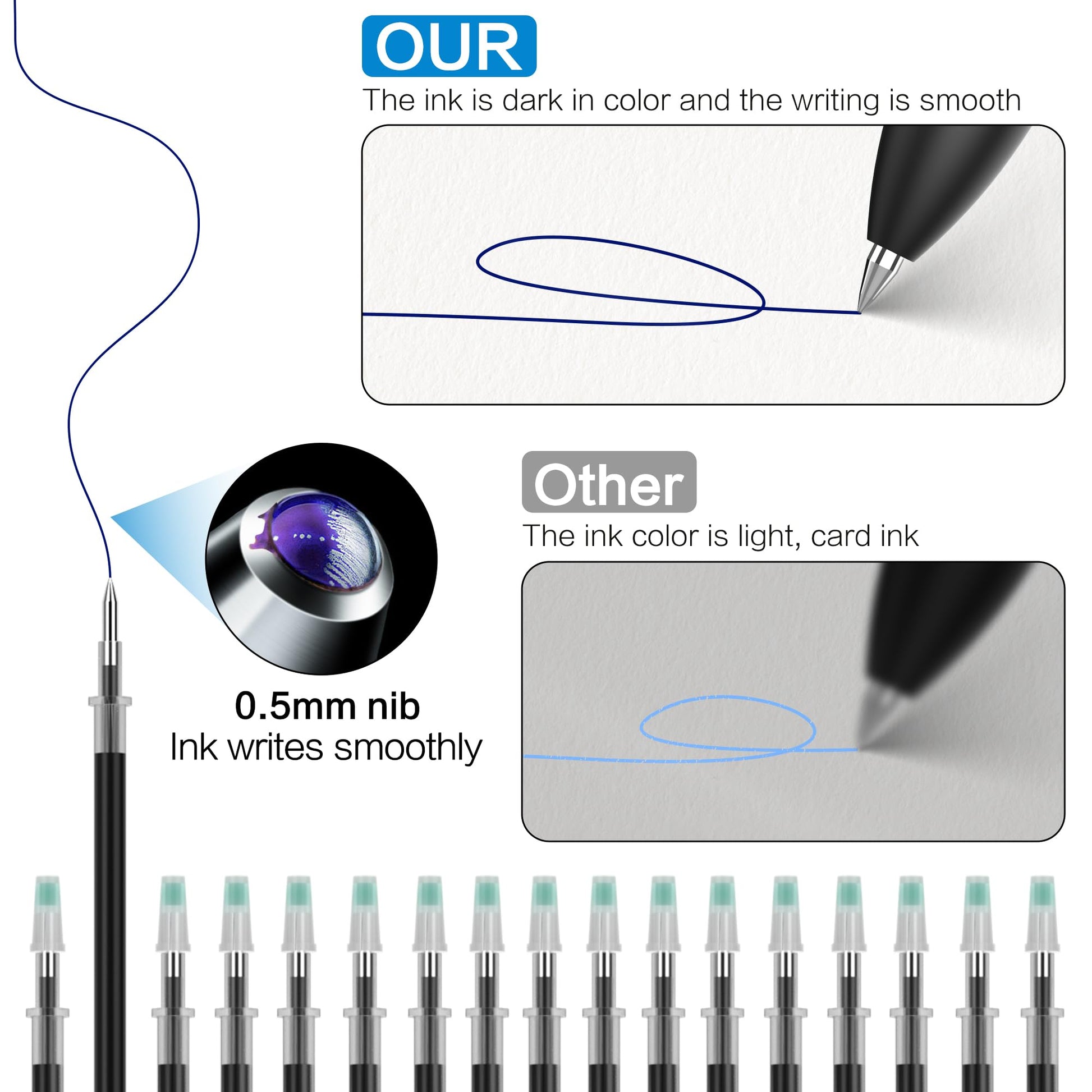 Close up view of the black disappearing ink gel refills for children learning how to write.