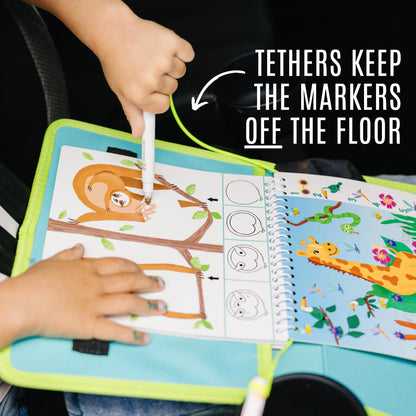 Totebook toddler travel set featuring the sheet of reusable jungle animal stickers.