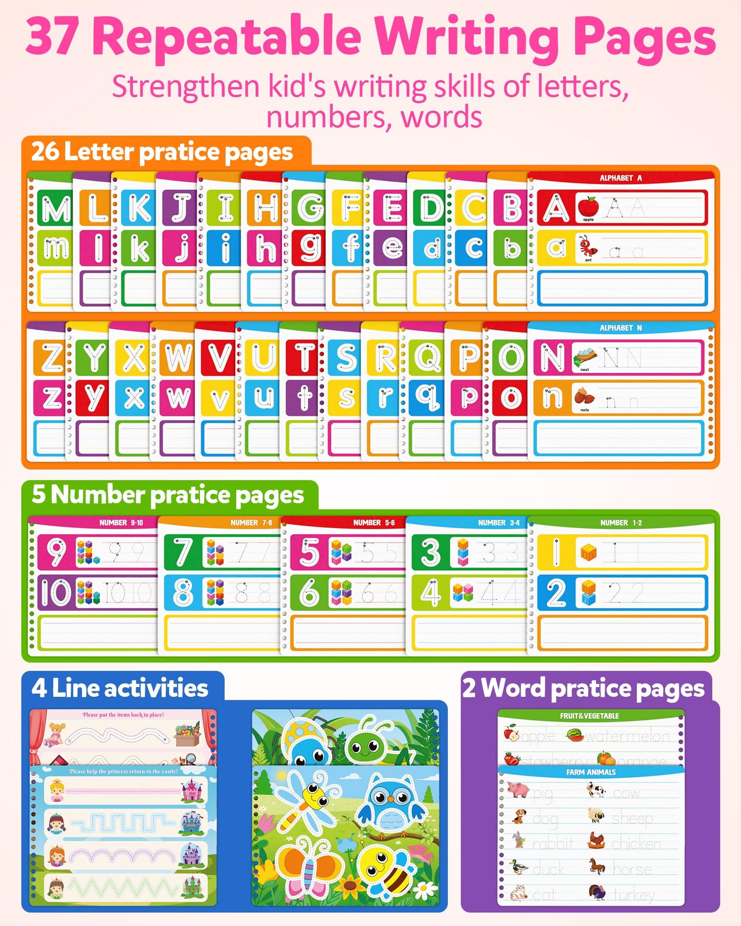 Coogam toddler busy book farm animals alphabet matching game page with Velcro pieces
