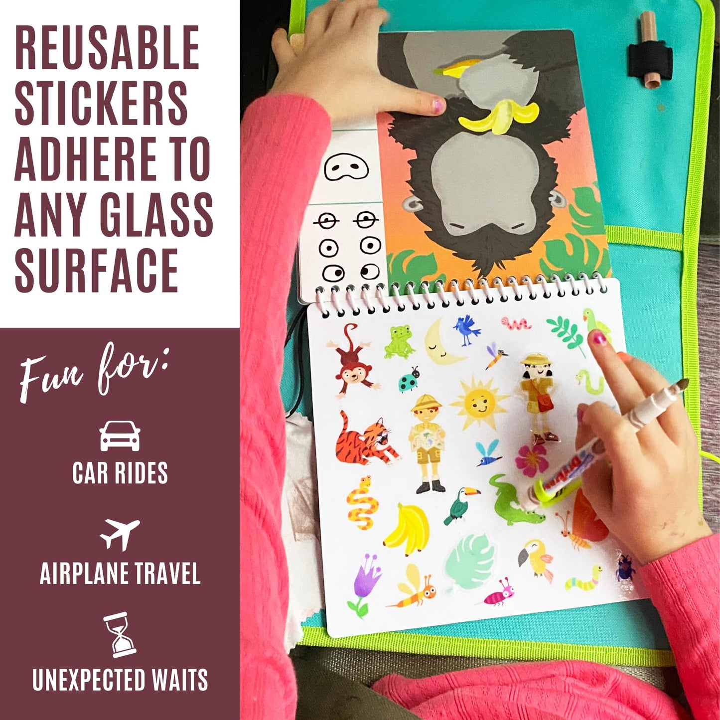 Totebook kids educational activity toy folded flat for compact storage in a backpack.
