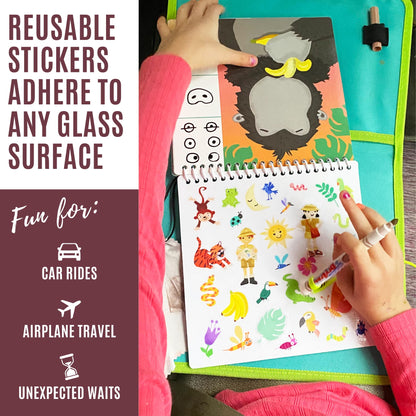 Totebook kids educational activity toy folded flat for compact storage in a backpack.
