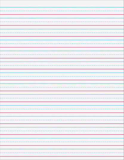 Close up view of the embossed lines on the pacon specialized paper pad demonstrating the tactile handwriting guides