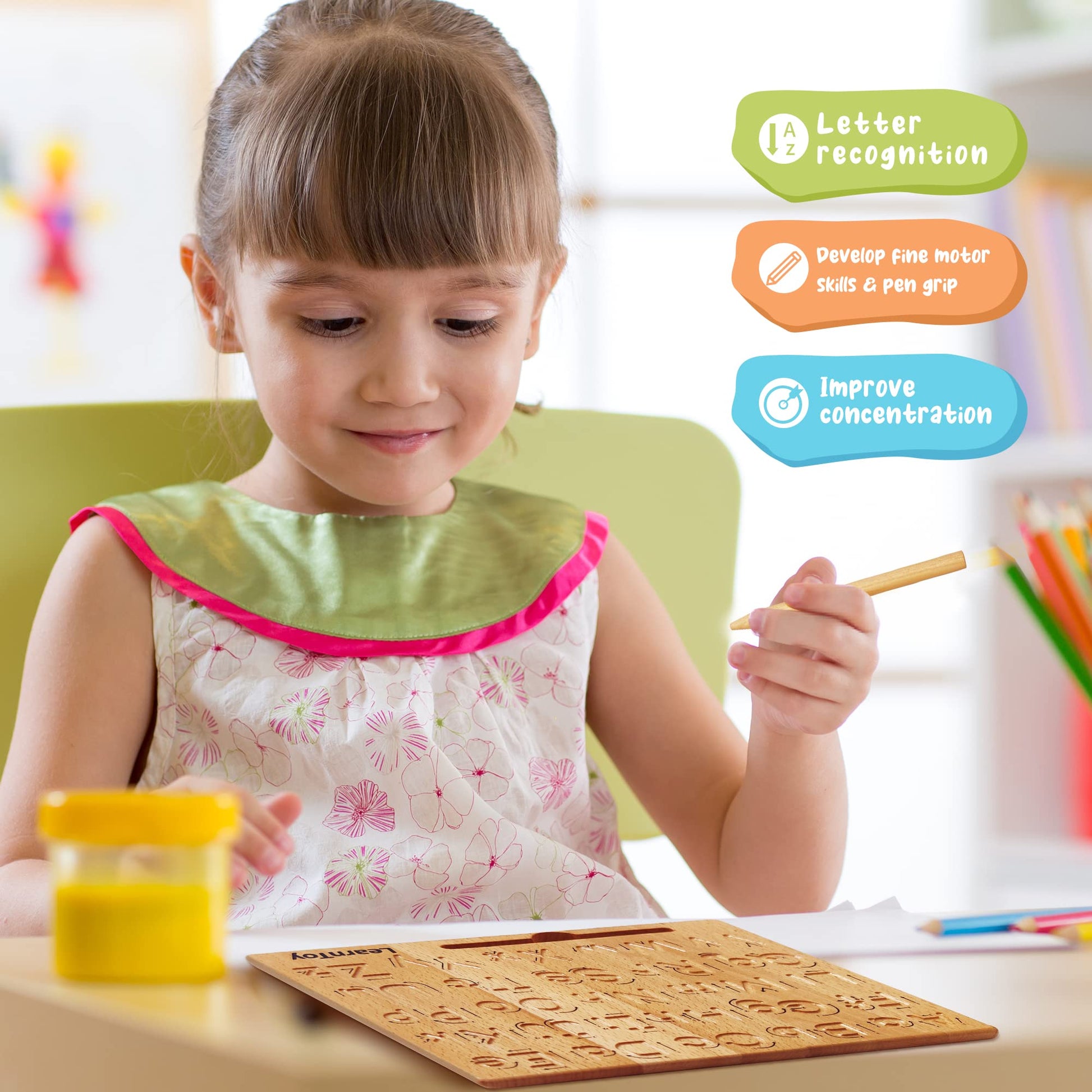 LearnToy double-sided writing board close up highlight of directional arrows guiding stroke order for toddlers.
