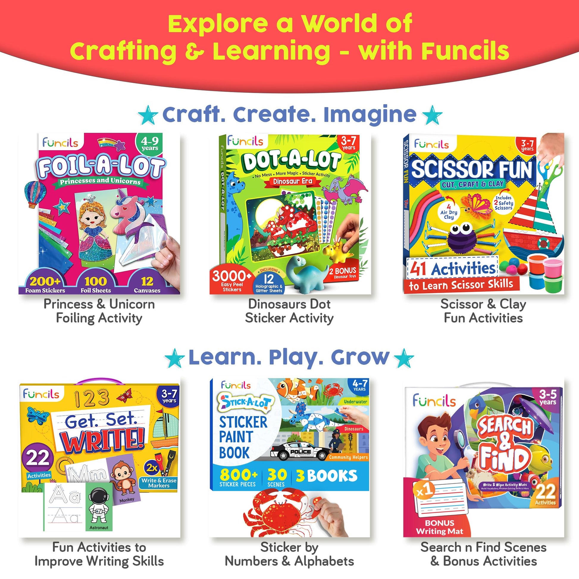 Funcils reusable dry erase activity mats showcasing the dinosaur and farm themes with hidden objects.