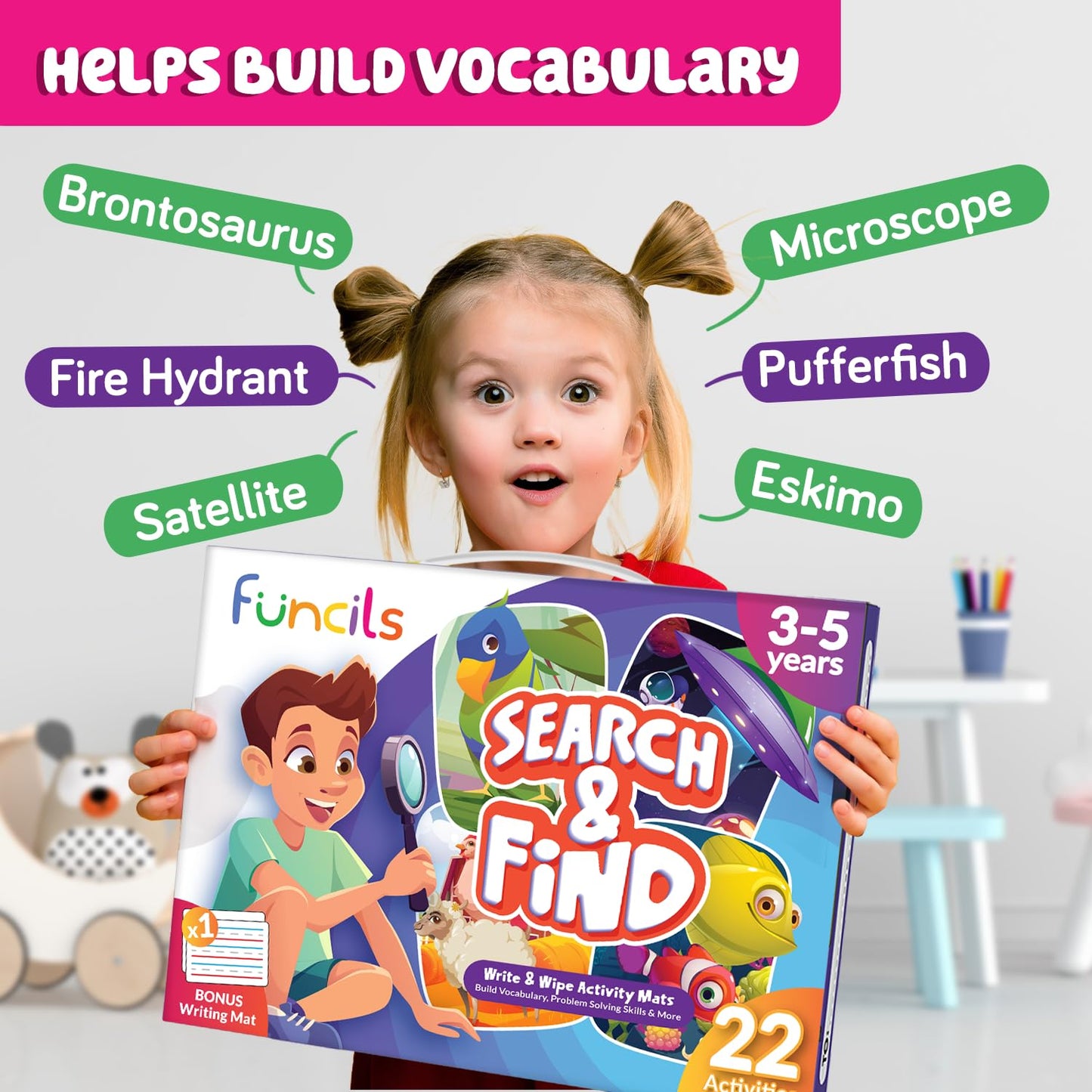 Funcils preschool learning activities set arranged neatly to display twelve double-sided mats.