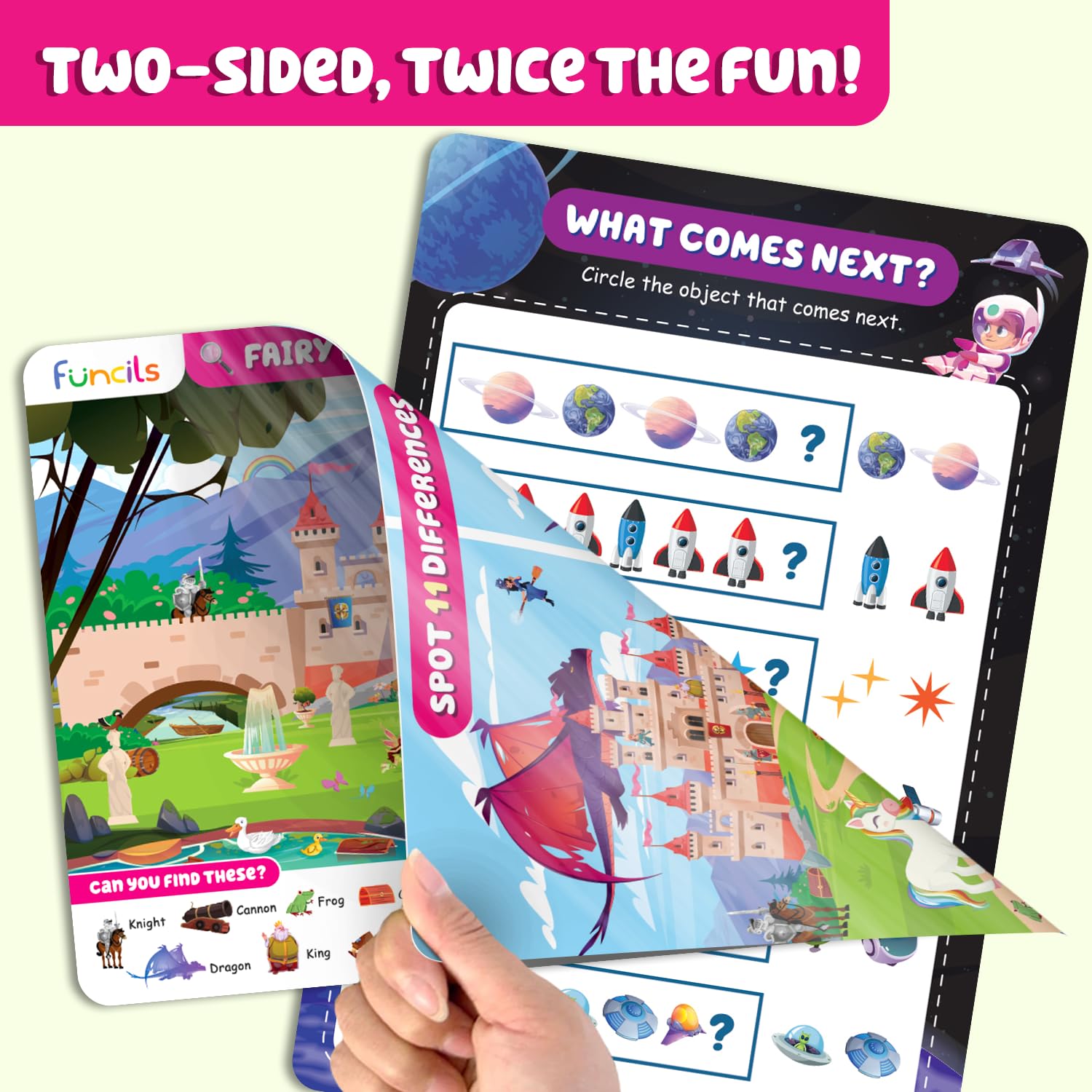 Funcils travel-friendly educational mats being used for fine motor skill development.