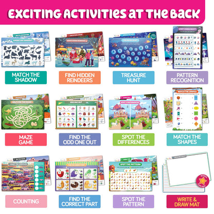 Funcils imported USA kids learning kit showing the complete contents including dry erase accessories.