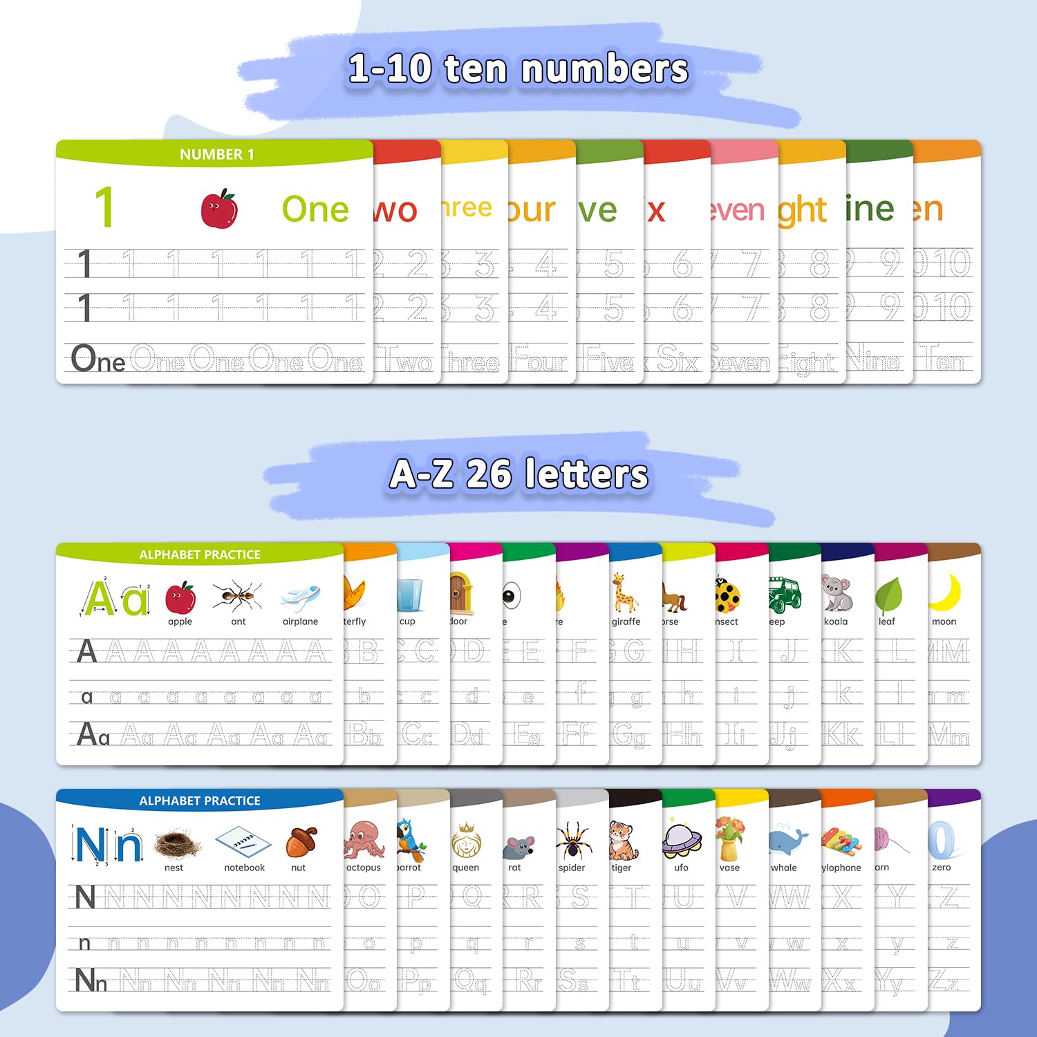 WEIZHEN reusable handwriting practice cards showcasing double sided educational sheets for toddlers