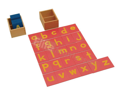 Elite Montessori capital and lowercase letter sets arranged neatly inside their twin wooden storage boxes