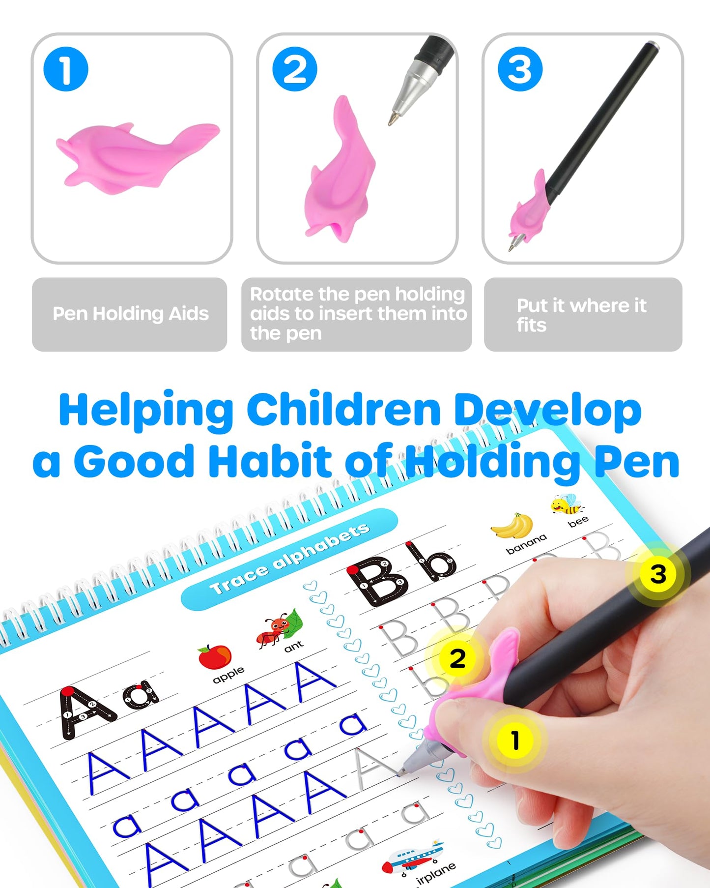 Complete packaging contents of the imported D-FantiX four in one kids groove tracing workbook system