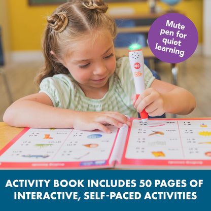 Back view of the Hot Dots educational reading toy packaging outlining foundational spelling and punctuation skills covered.