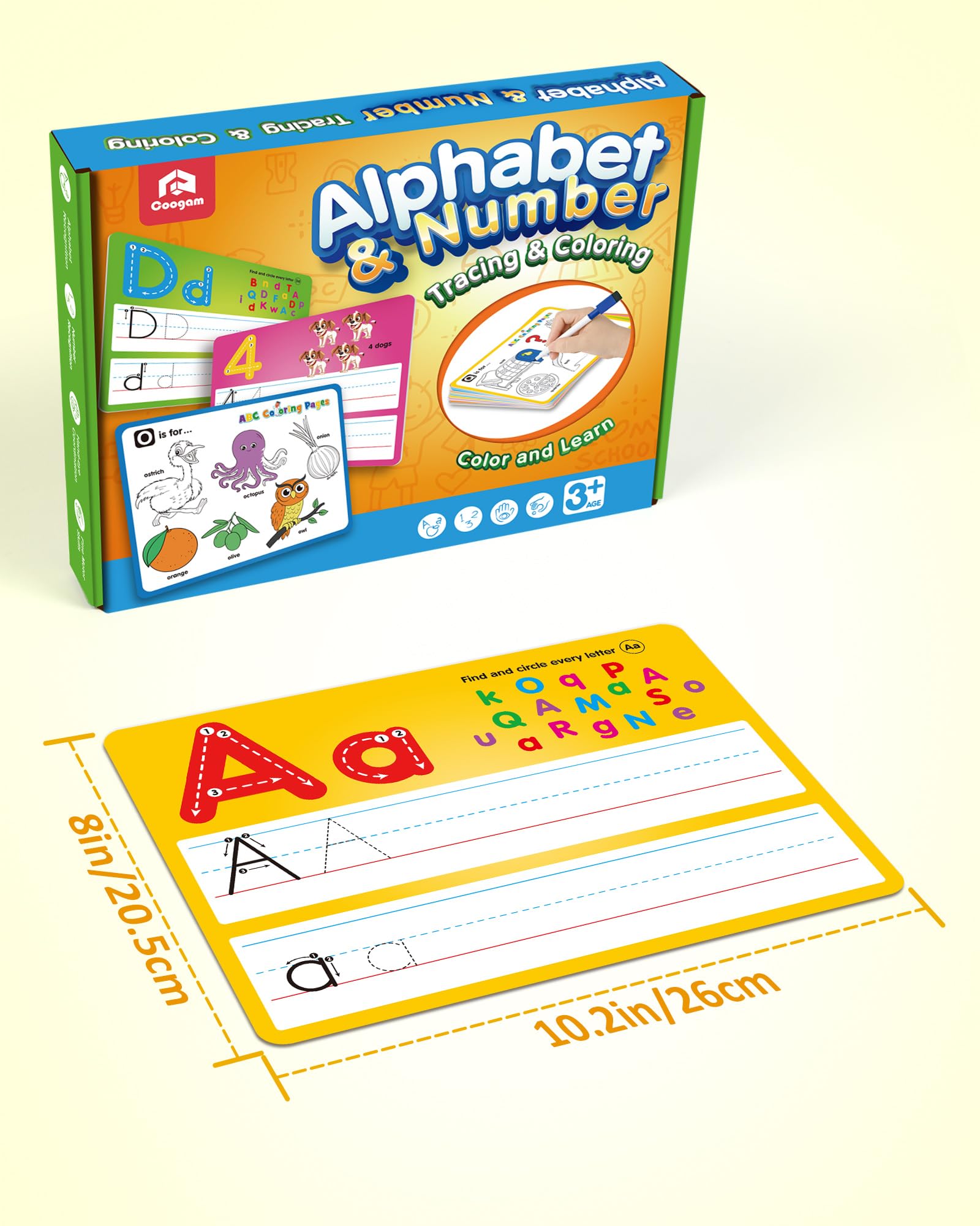 Thirty six pieces of Coogam early development learning flashcards laid out flat