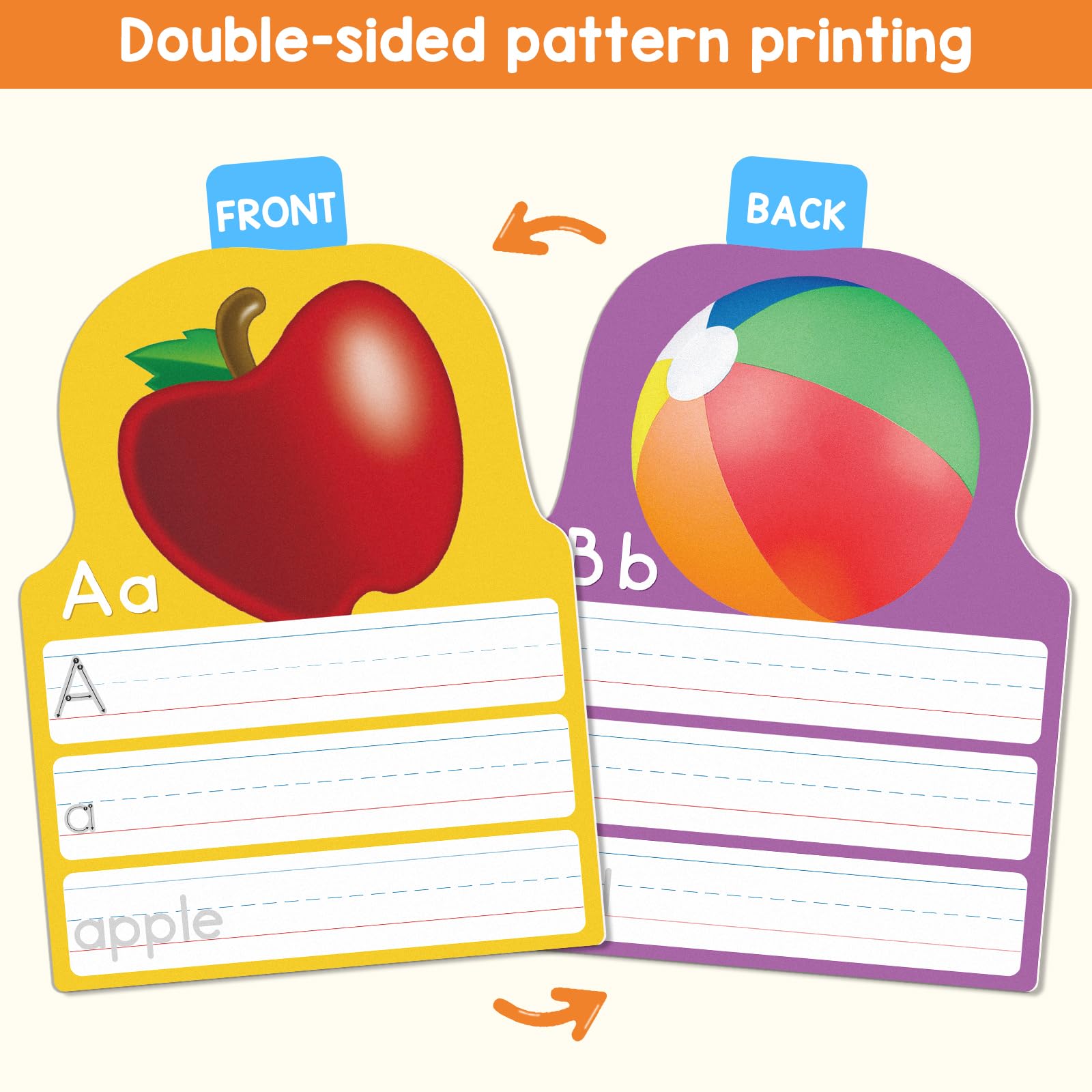 Auchq letter tracing flashcards spread out displaying thirteen physical cards providing twenty six distinct learning pages.