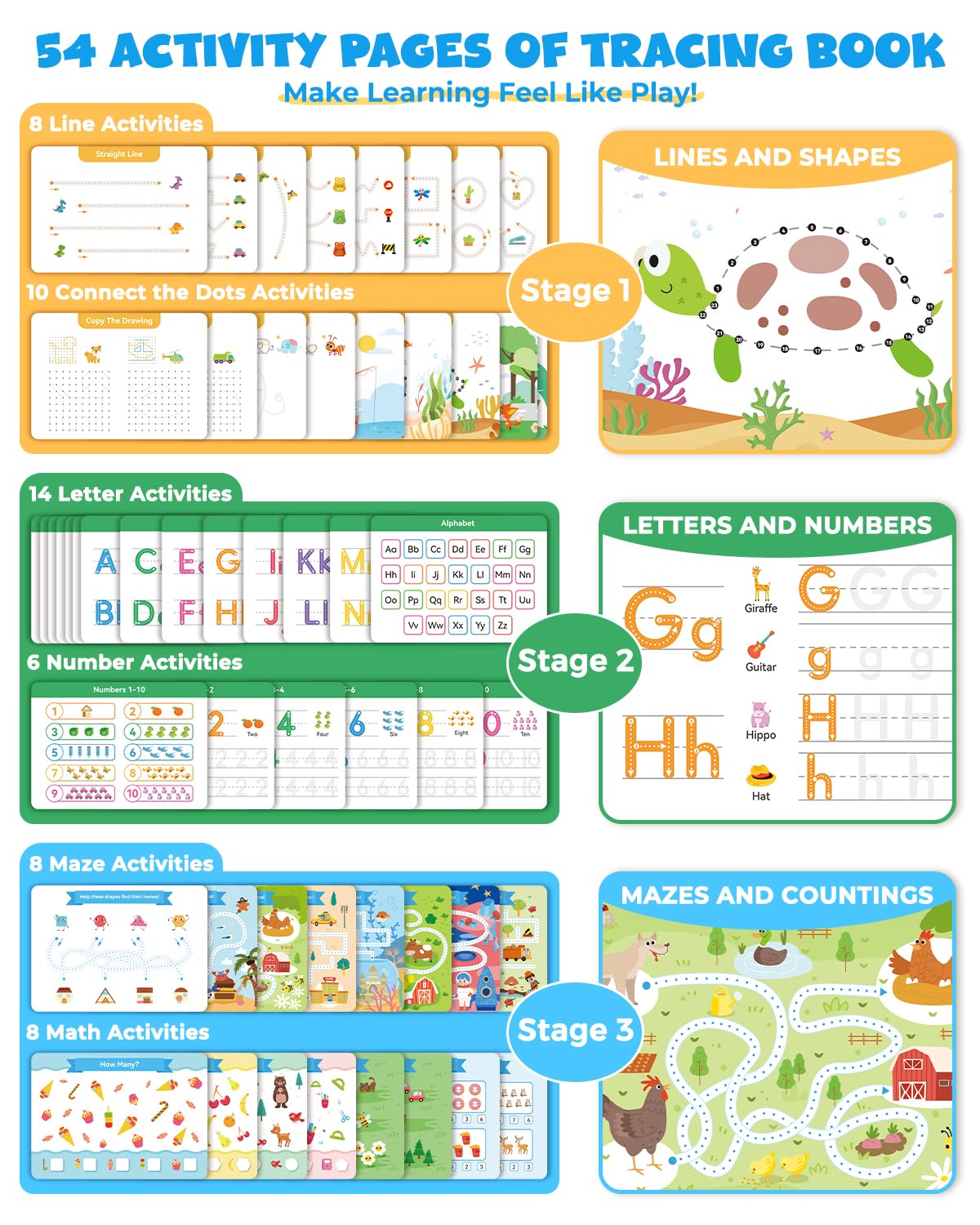 Toddler busy book line tracing exercises displayed on a wipe clean waterproof paper surface.