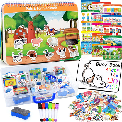 The complete forty page handwriting workbook set displayed with all included colourful dry erase markers and erasing tools.