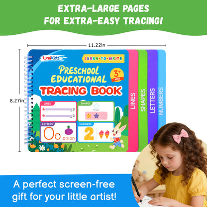 Lumikidz autism educational gift layout highlighting the interactive shape recognition and line tracing sections.