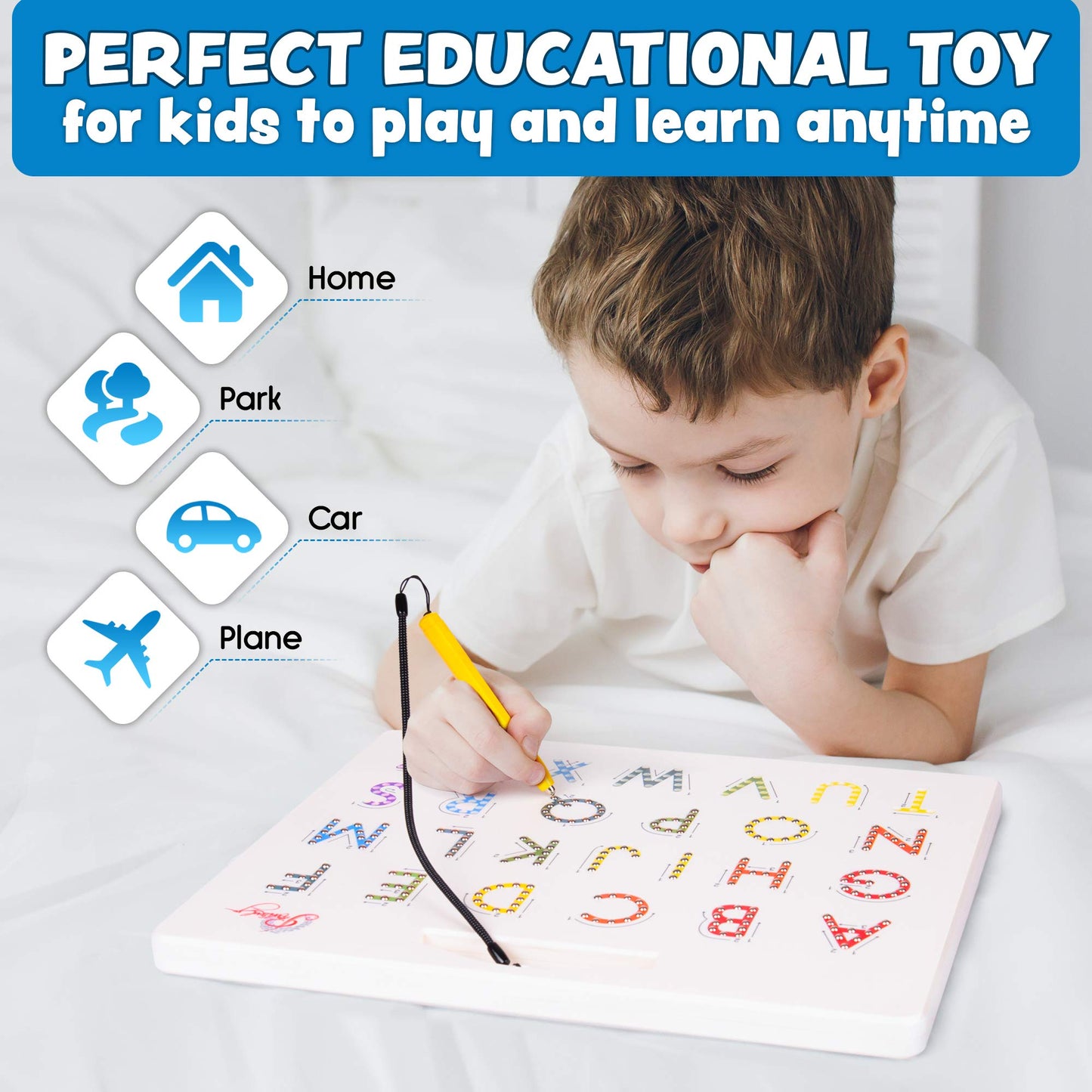 Povitrulya stem toy letters learning device showing self contained mess free design.
