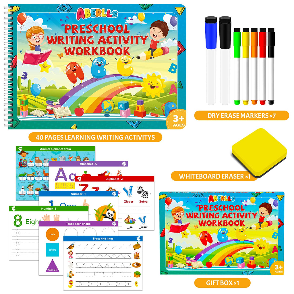ABERLLS toddler tracing workbook open page showcasing letter M alphabet practice lines