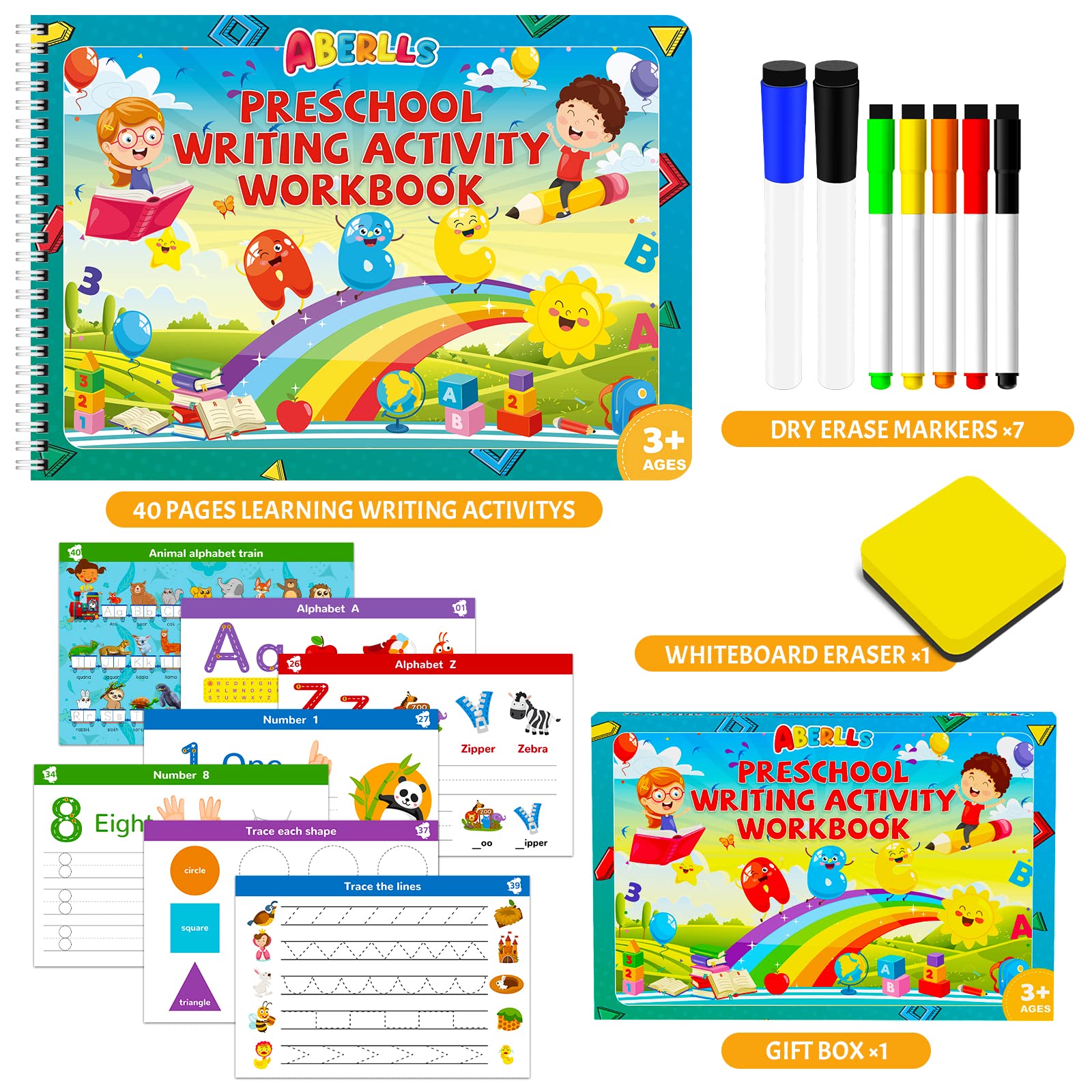 ABERLLS toddler tracing workbook open page showcasing letter M alphabet practice lines