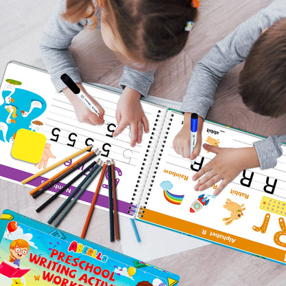 ABERLLS reuseable preschool educational activity book with dry erase markers and erasers