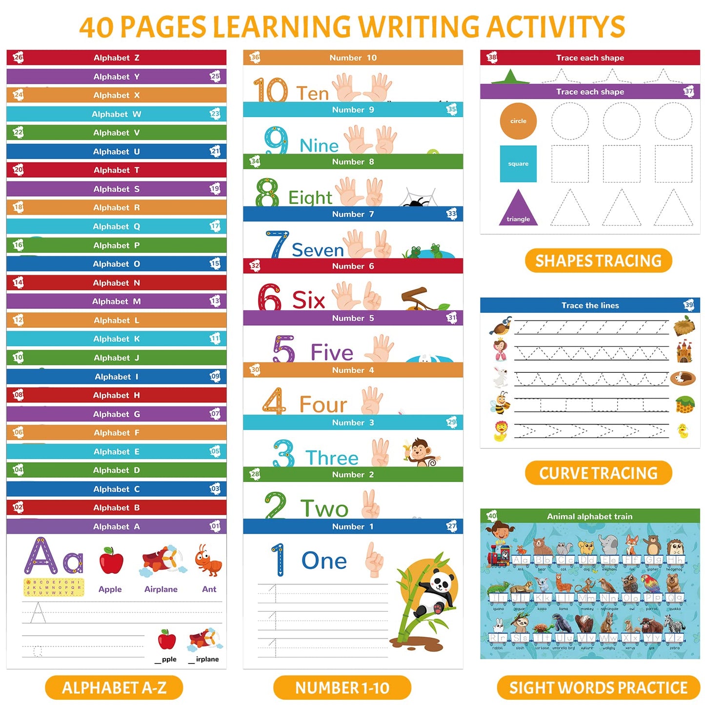 ABERLLS kindergarten handwriting workbook spiral binding detail and tear resistant pages