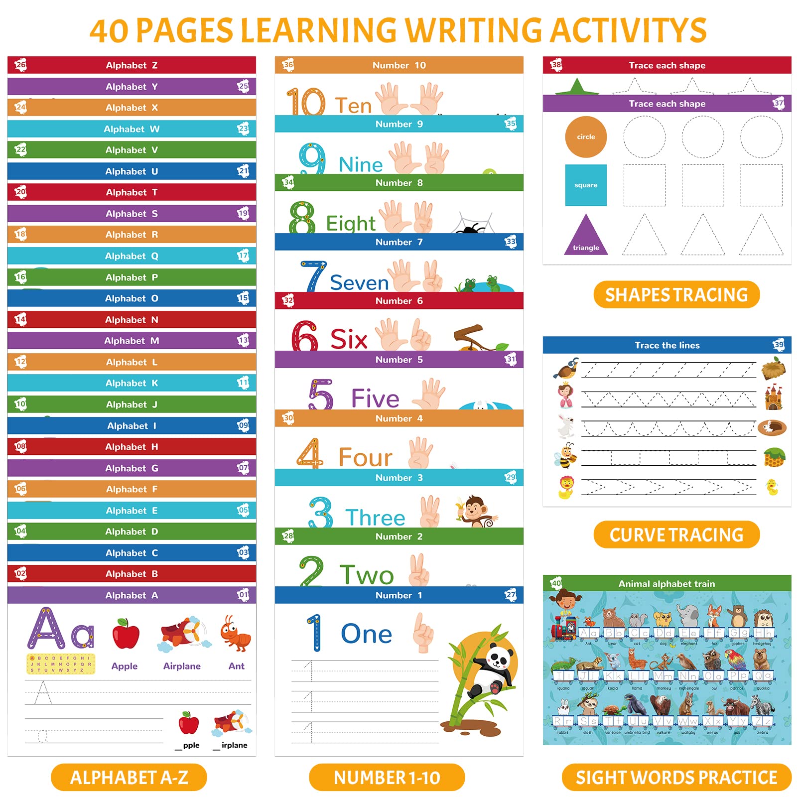 ABERLLS kindergarten handwriting workbook spiral binding detail and tear resistant pages