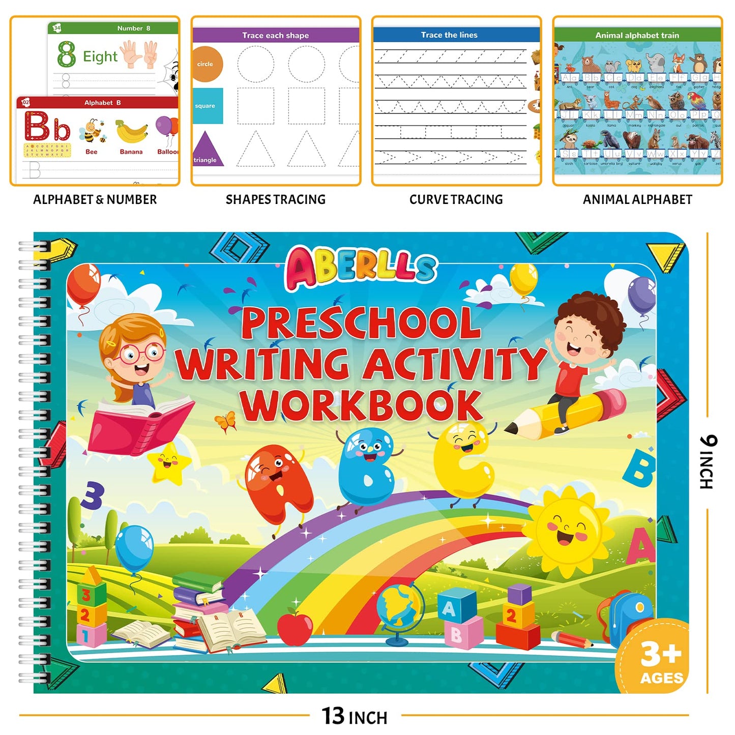 ABERLLS reusable magic tracing book showing close up of thick markers for toddlers