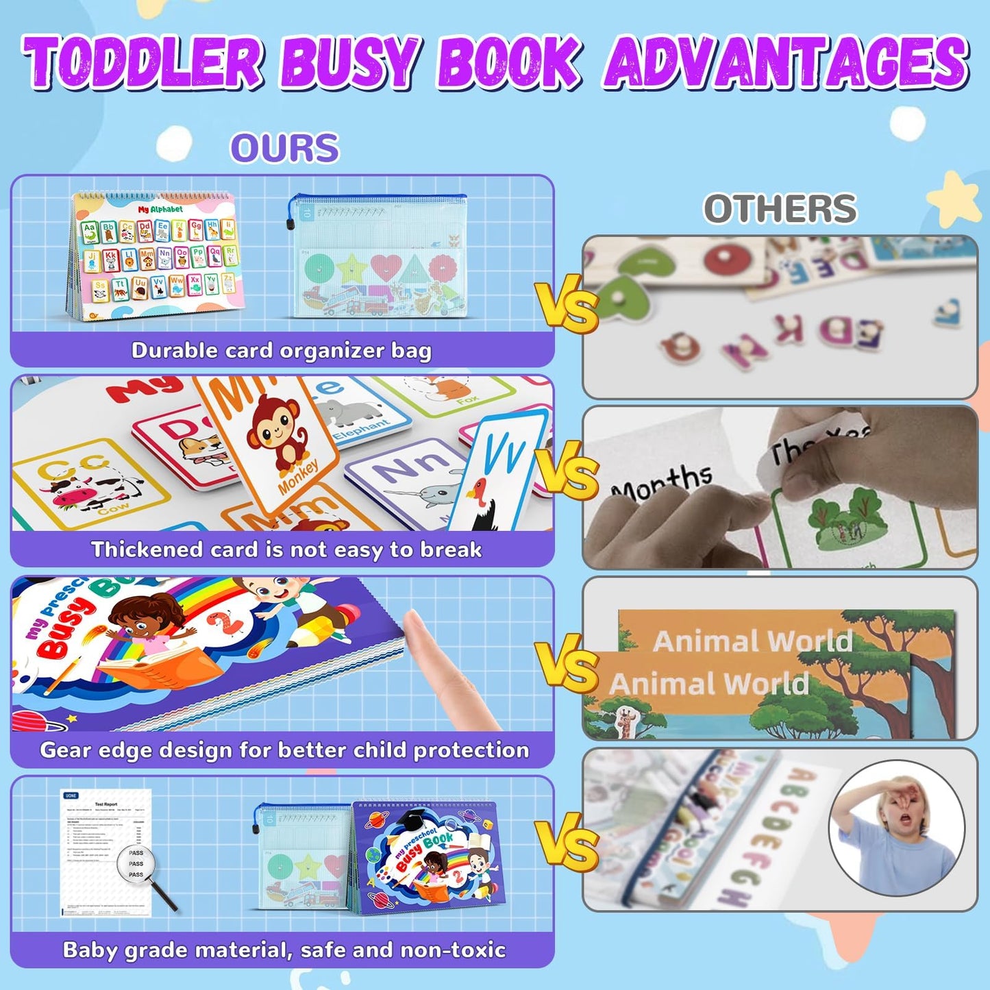 Websonaw toddler activity binder close up view of durable hook and loop velcro pieces