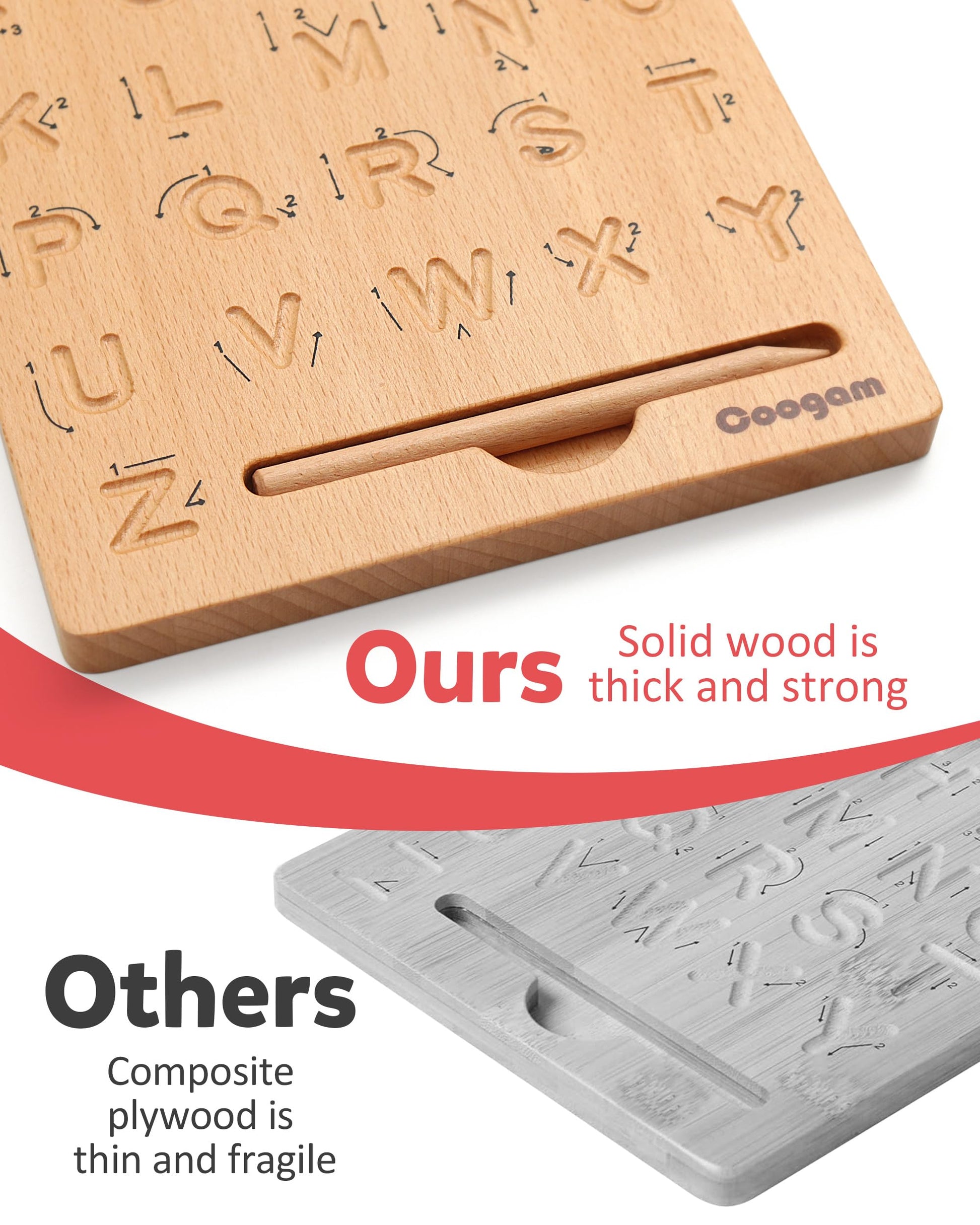 Coogam wooden alphabet learning board with included stylus pen for fine motor practice