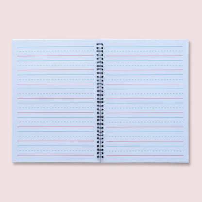 Pre-K children alphabet training notebook layout with extra wide lines for letter tracing.