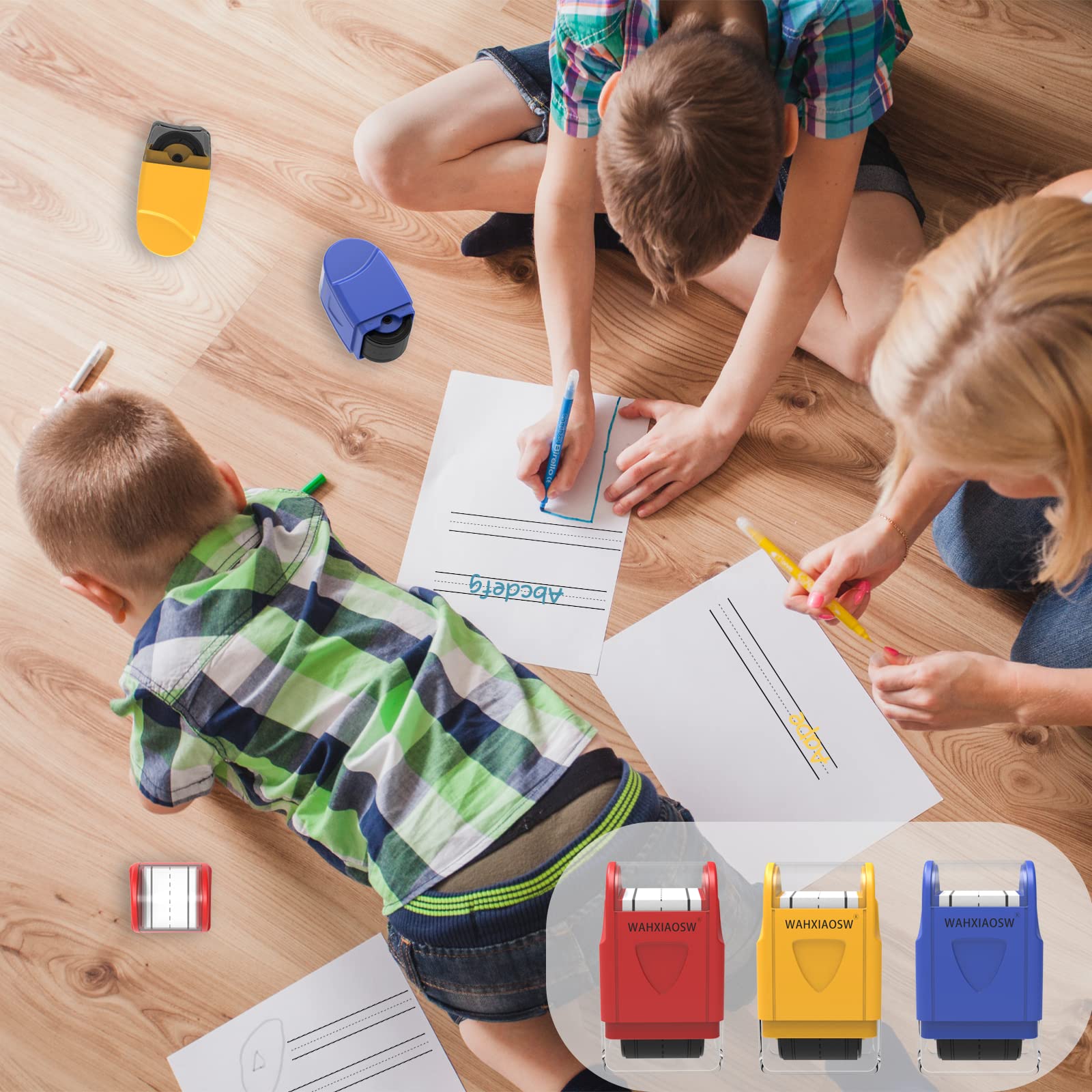WAHXIAOSW educational writing roller showing exact standard dimensions for school bags.