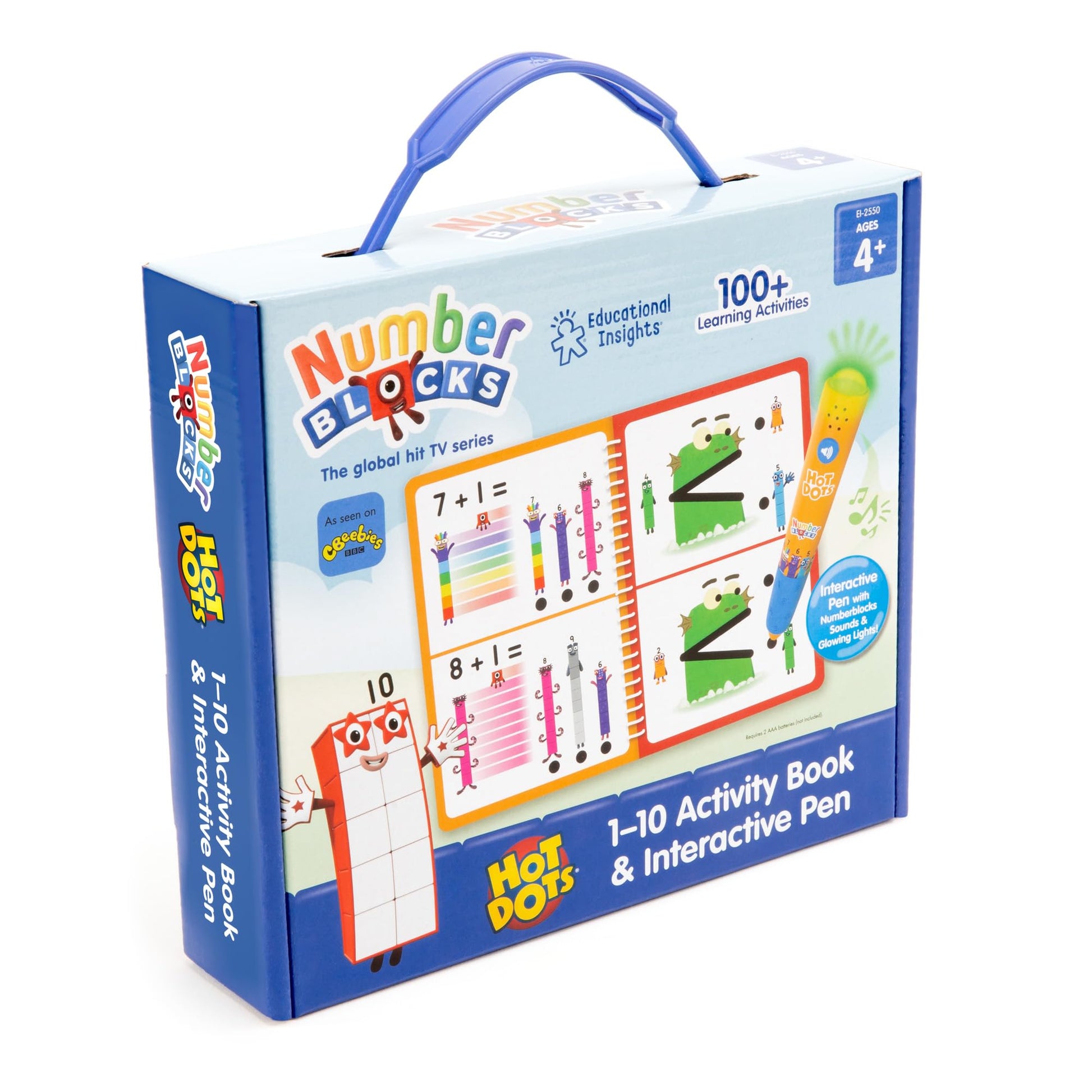 Chunky interactive Hot Dots pen glowing green for correct answers on a number sequence page