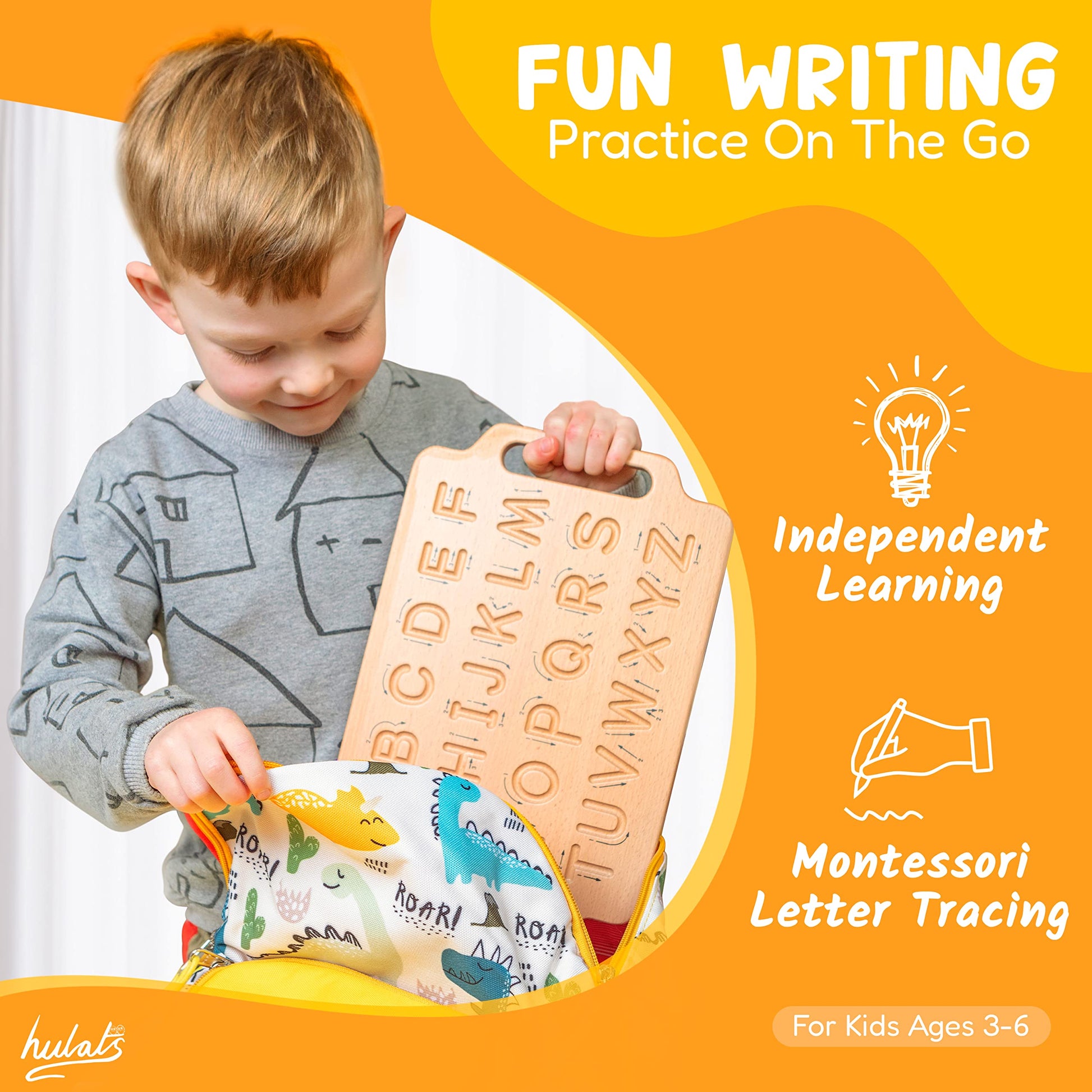 Hulats toddler writing practice sensory pad board showing lowercase letters side