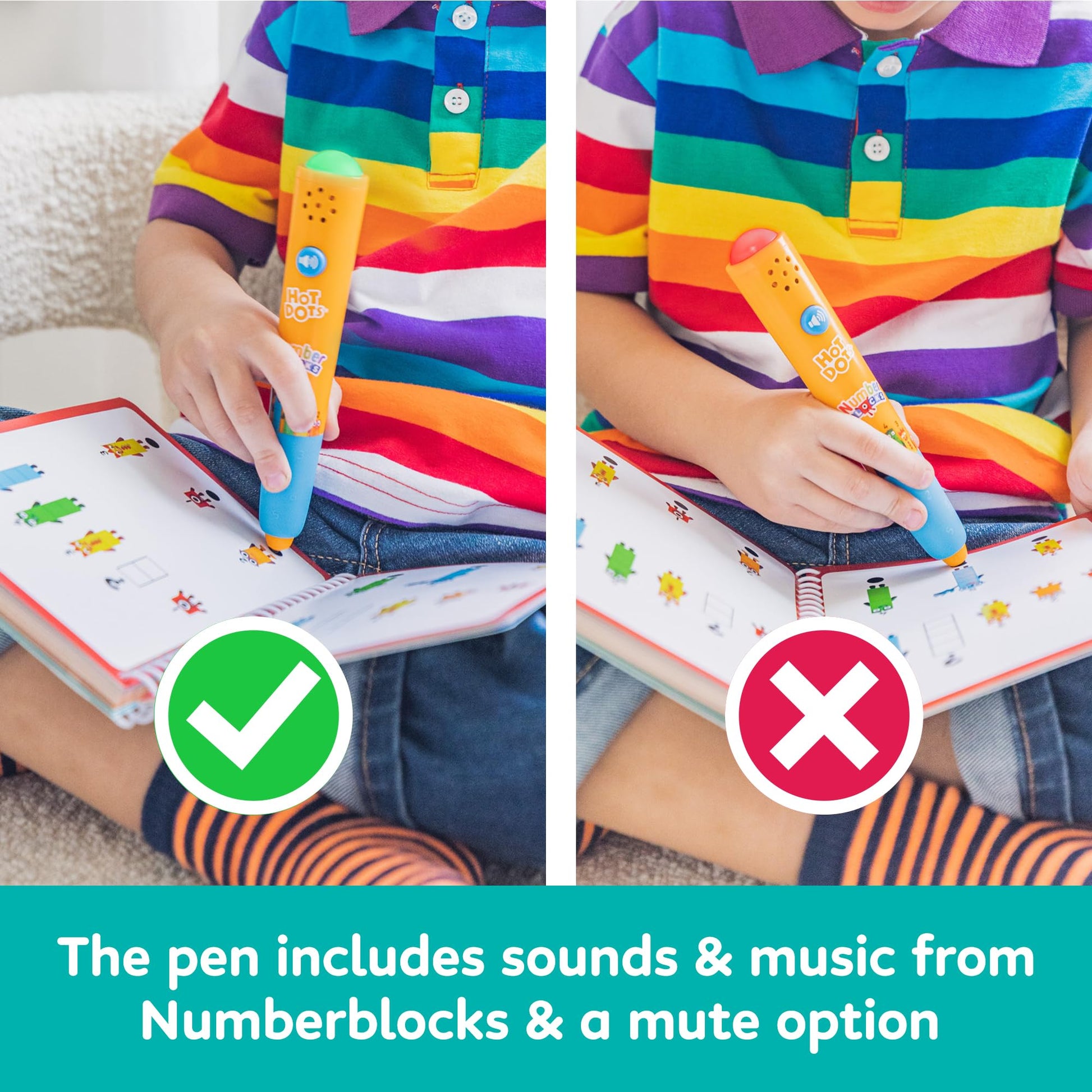 Close-up of Numberblocks television show characters printed inside the interactive math workbook