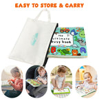 Pre-assembled cartoon accessories and eight colored erasable markers included with the BenBen quiet book.