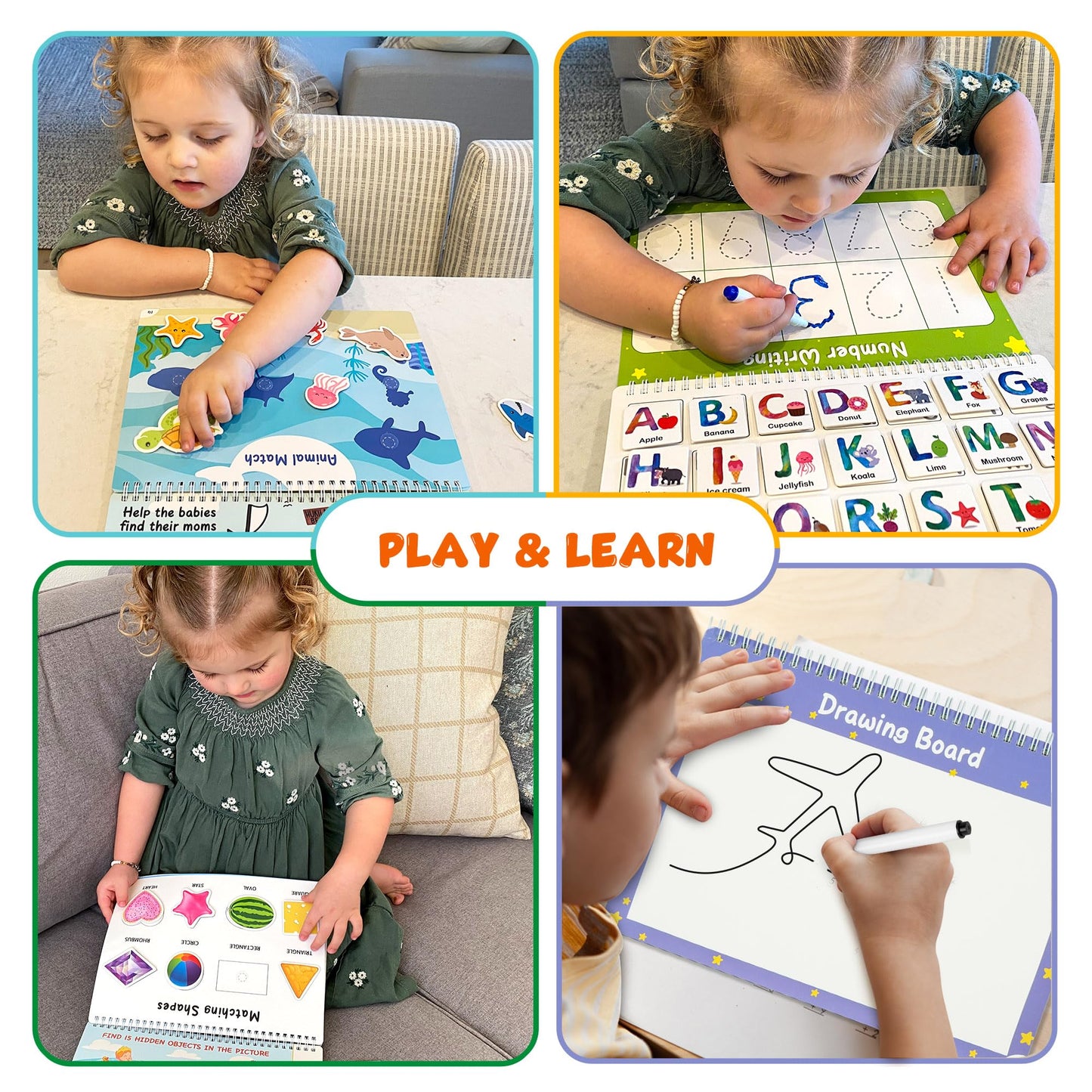 BenBen educational activity book packed neatly inside its convenient fabric travel storage bag.