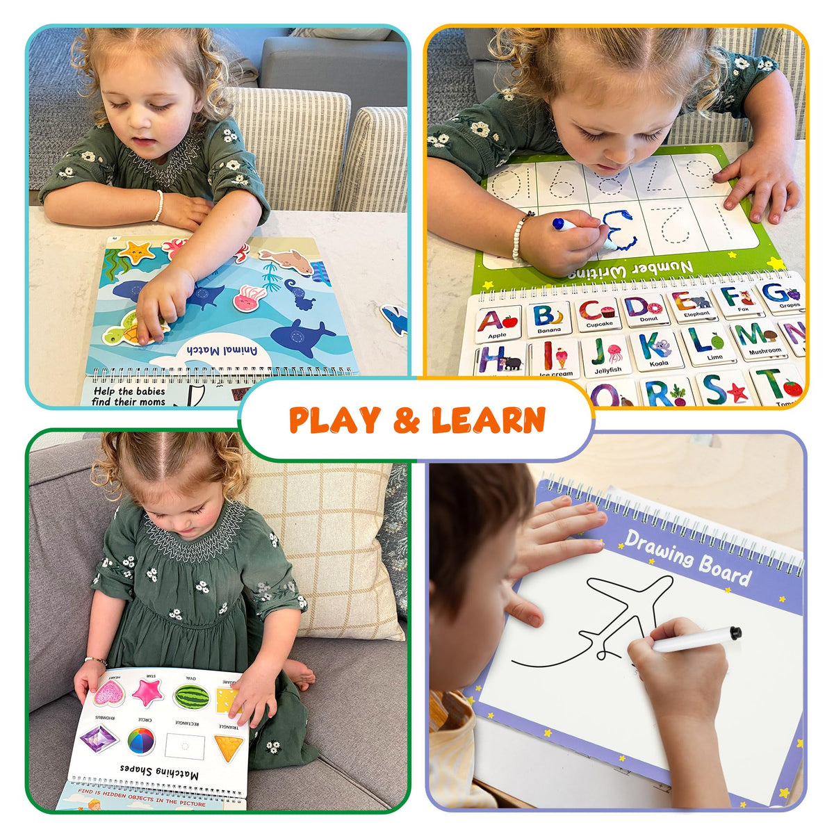 BenBen educational activity book packed neatly inside its convenient fabric travel storage bag.