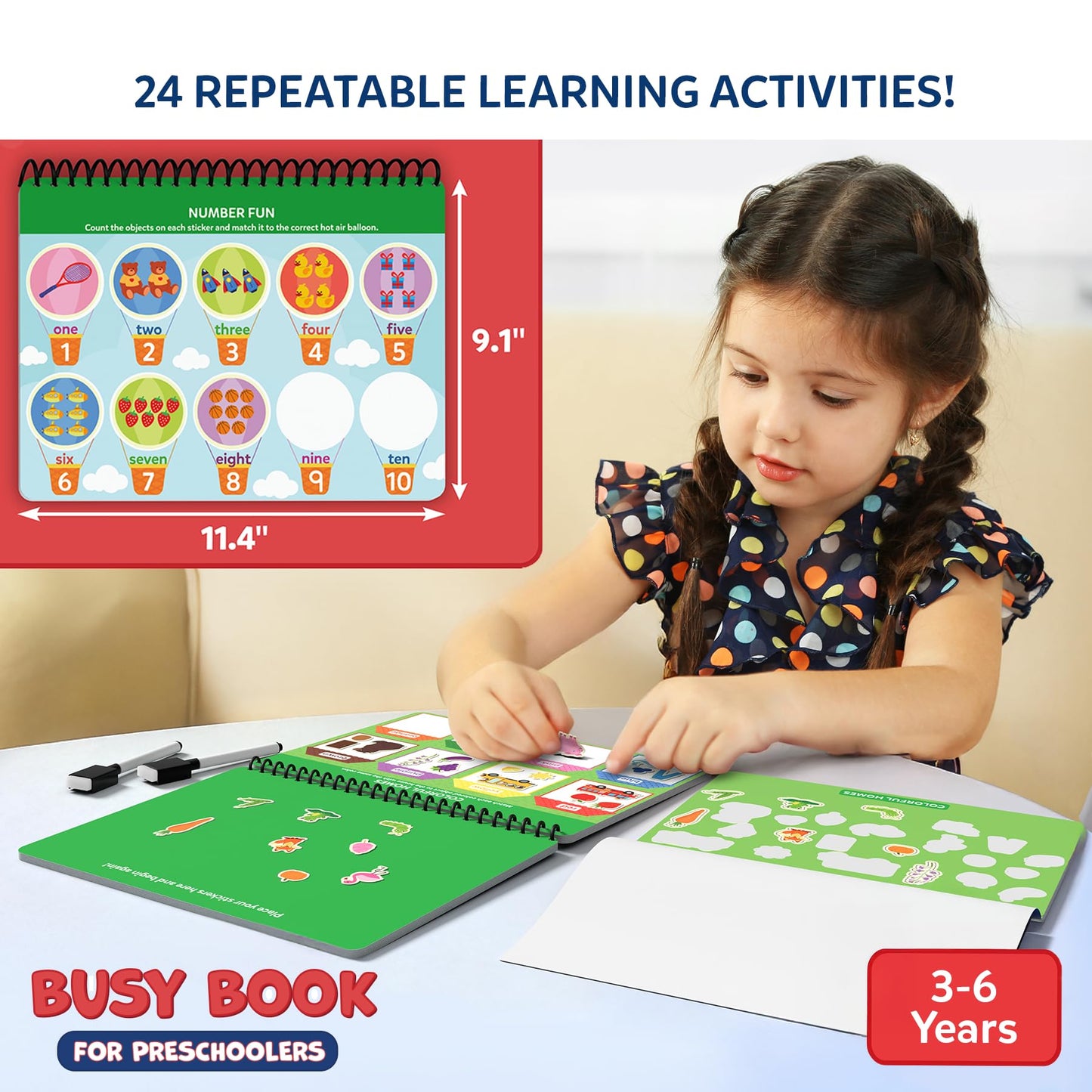 Skillmatics toddler learning binder opened to the animal sorting activity page