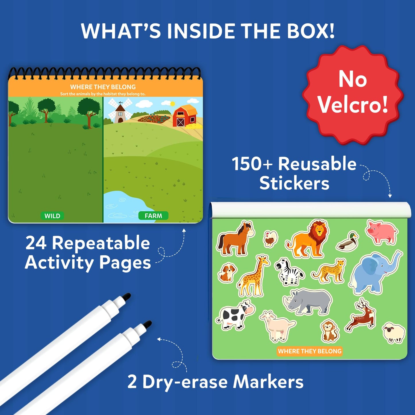 Close up of reusable stickers being placed on a Skillmatics preschool matching page