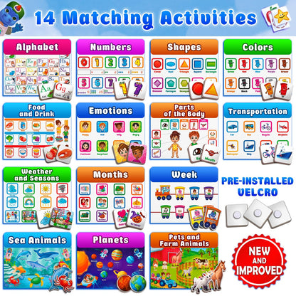 Curious 2 Learn toddler learning book showing interactive alphabet matching page