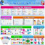 Curious 2 Learn preschool activity book with eight dry erase markers on display