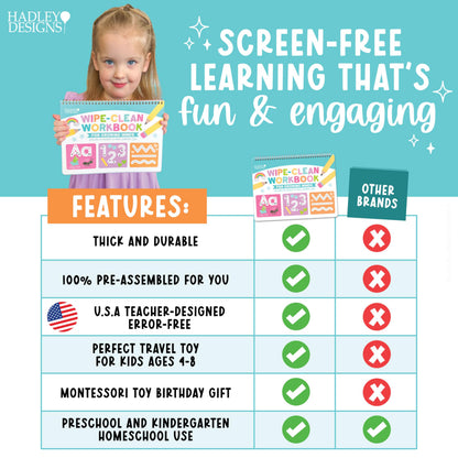 Hadley Designs kindergarten preparation workbook showing fine motor skill building line exercises.
