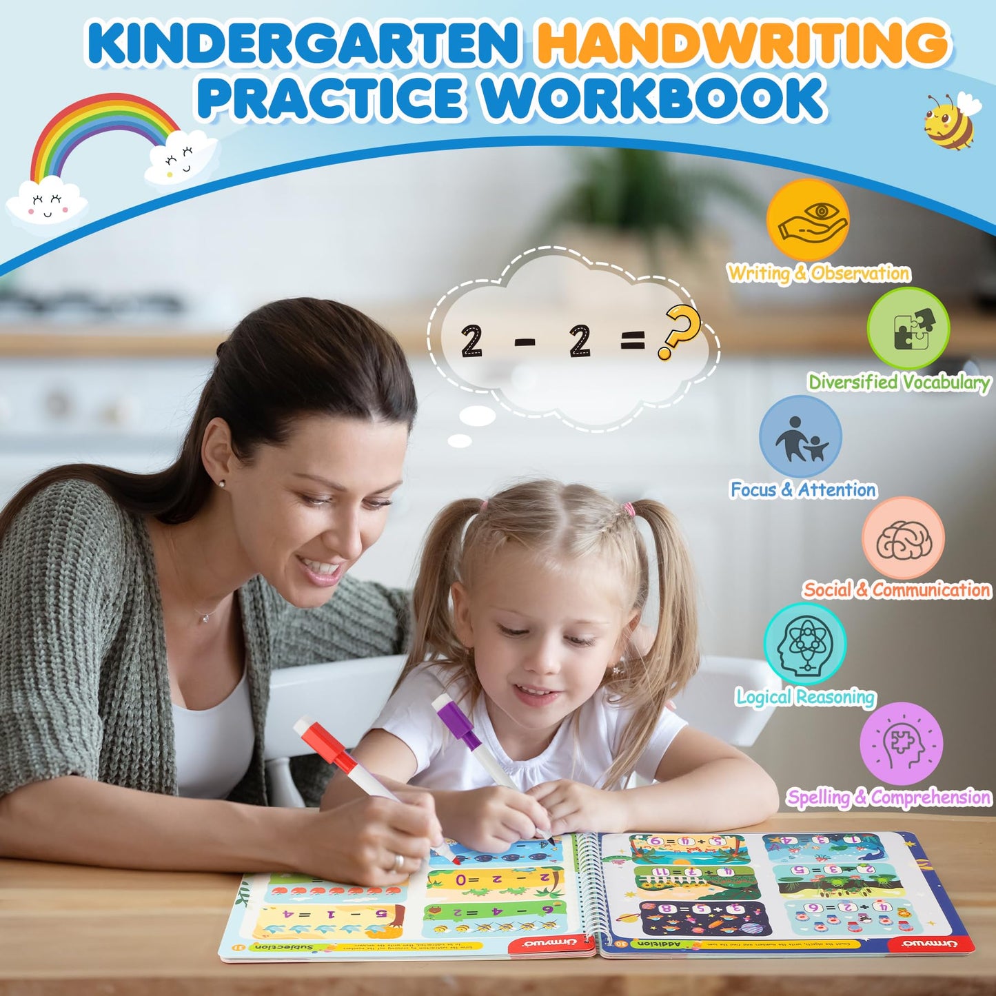 URMYWO preschool busy book displaying the thirty-six grooved handwriting pages.