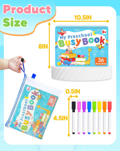 Instructional view demonstrating hook and loop velcro application on the preschool learning book.
