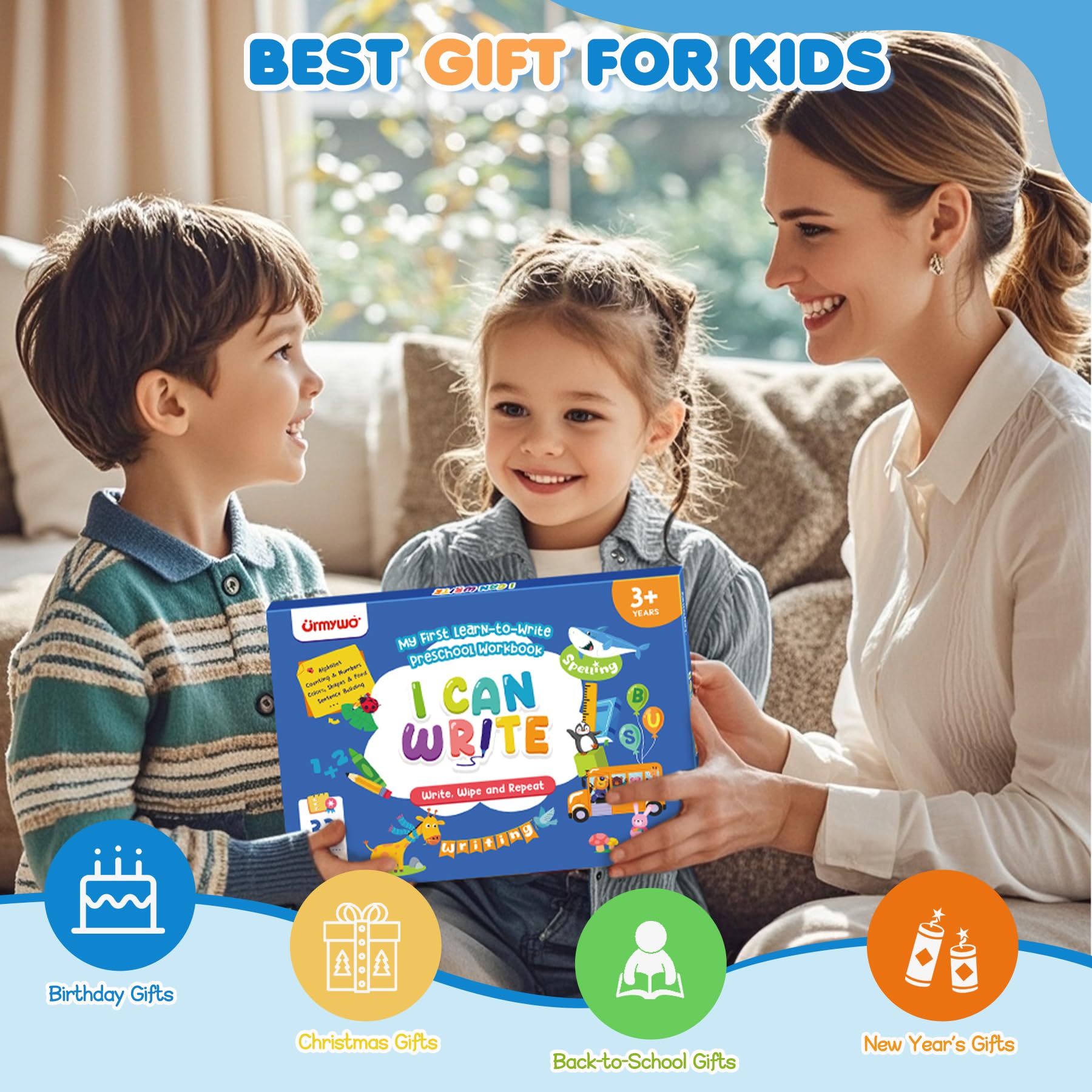 Close-up of the non-toxic rounded safety corners of the URMYWO activity book.